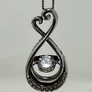 Sterling Silver Infinity Heart Necklace | Floating CZ Pendant | 18” Box Chain |